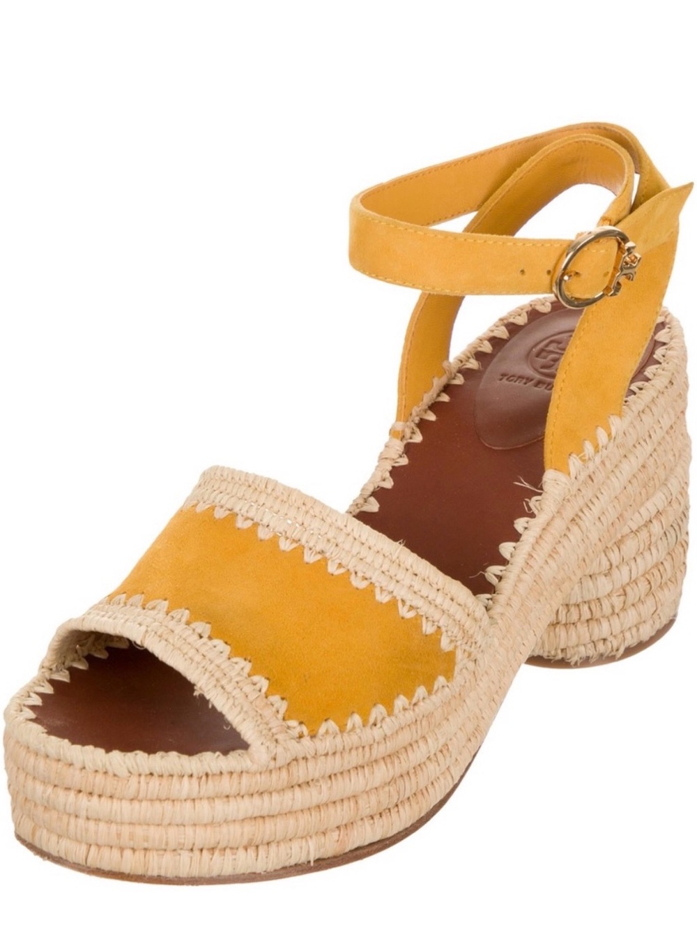 Tory Burch Arianne Yellow Suede Ankle-Strap Wedge Sandals 9.5M